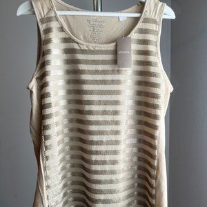 Chico's Size 2 Tan Sequin Stripe Tank - NWT